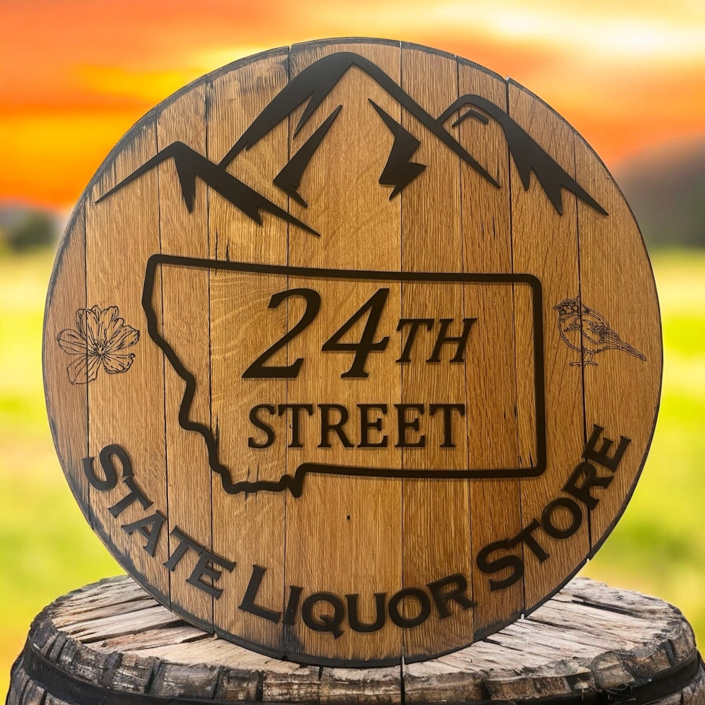 Personalized Reclaimed Whiskey Barrel Top Sign for Home Decor