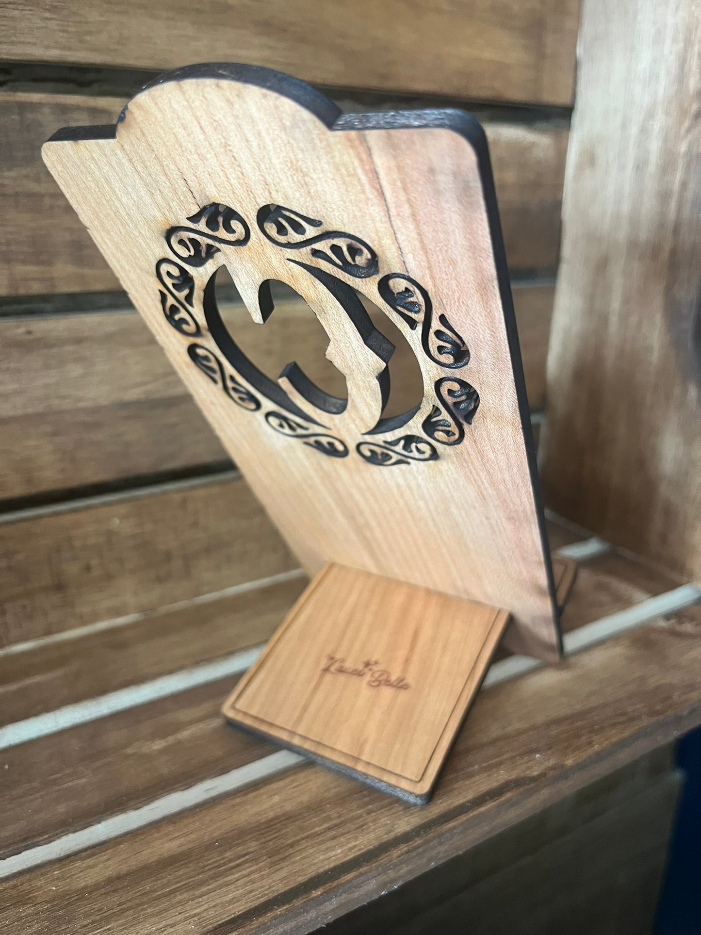 Personalized Monogram Wood Phone Stand Custom Desk Gift