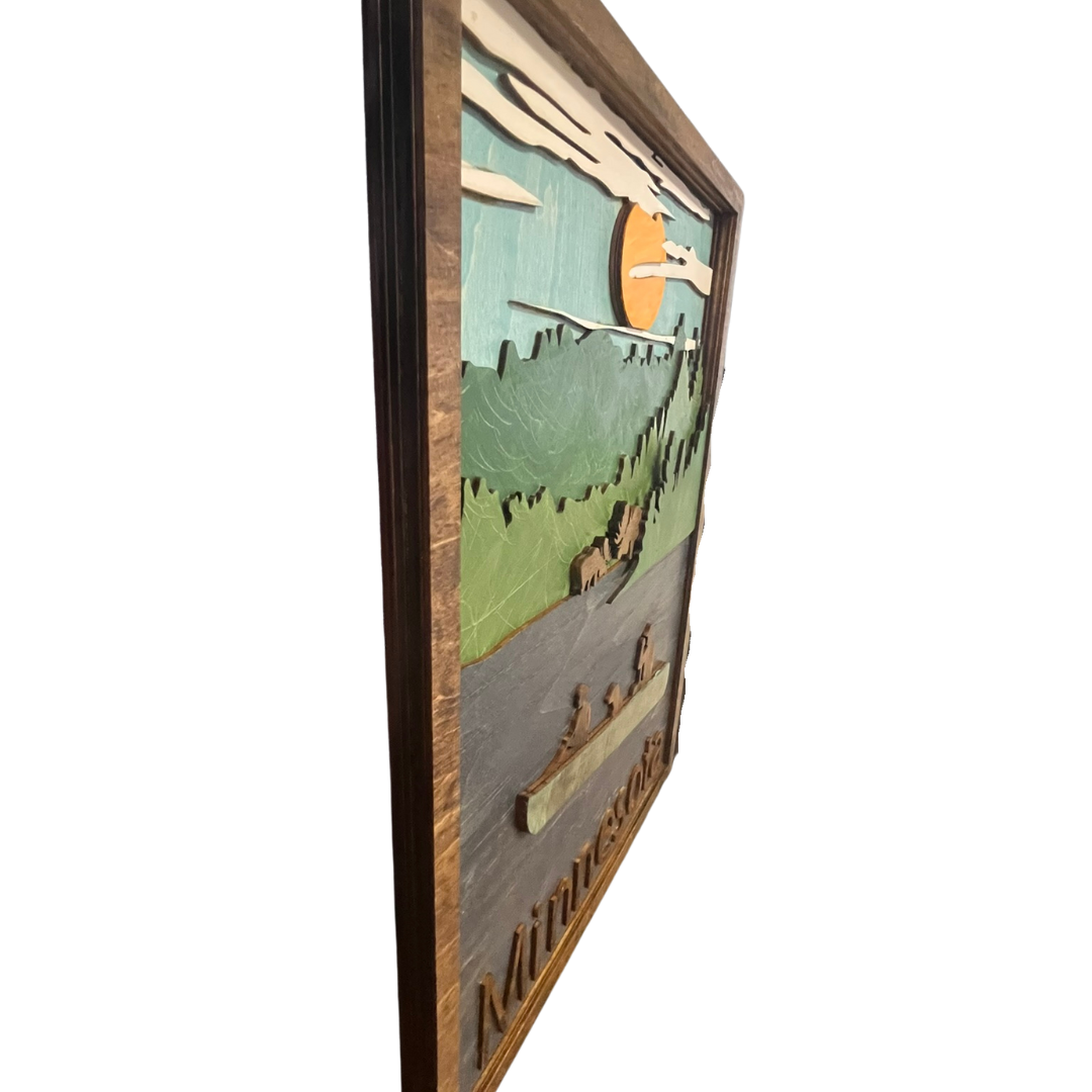 Minnesota Layered Wall Art - Laser Cut Moose and Forest Design