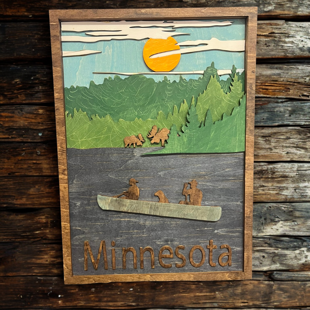 Minnesota Layered Wall Art - Laser Cut Moose and Forest Design