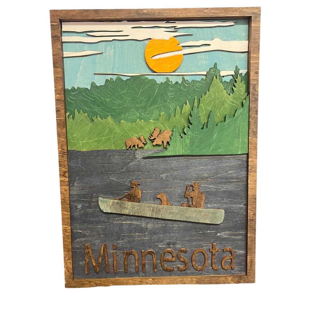 Minnesota Layered Wall Art - Laser Cut Moose and Forest Design