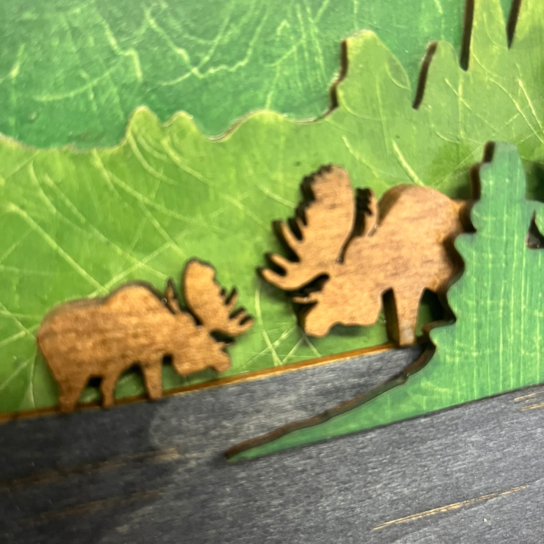 Minnesota Layered Wall Art - Laser Cut Moose and Forest Design