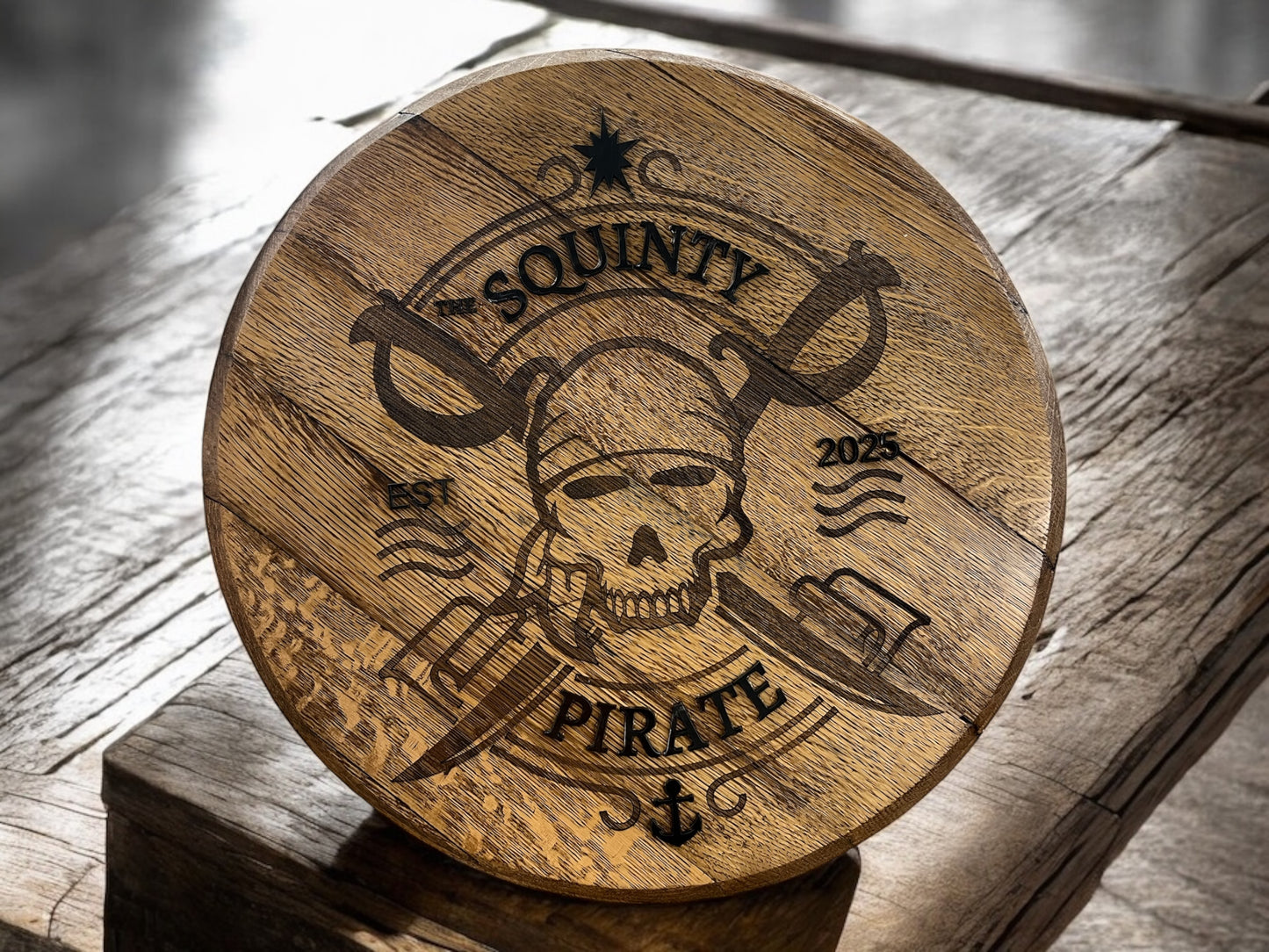 Personalized Reclaimed Whiskey Barrel Lid Sign