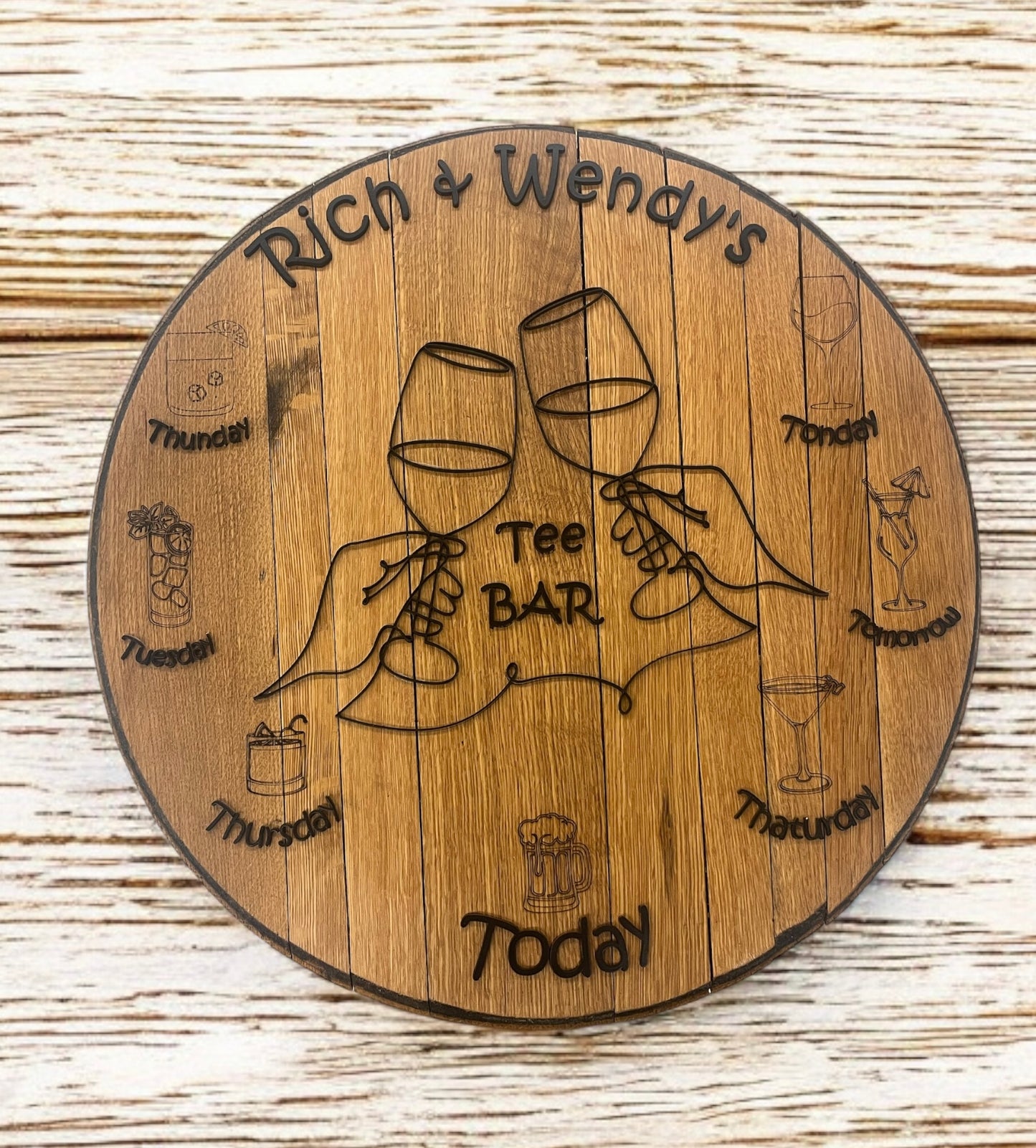 Personalized Reclaimed Whiskey Barrel Top Sign for Home Decor