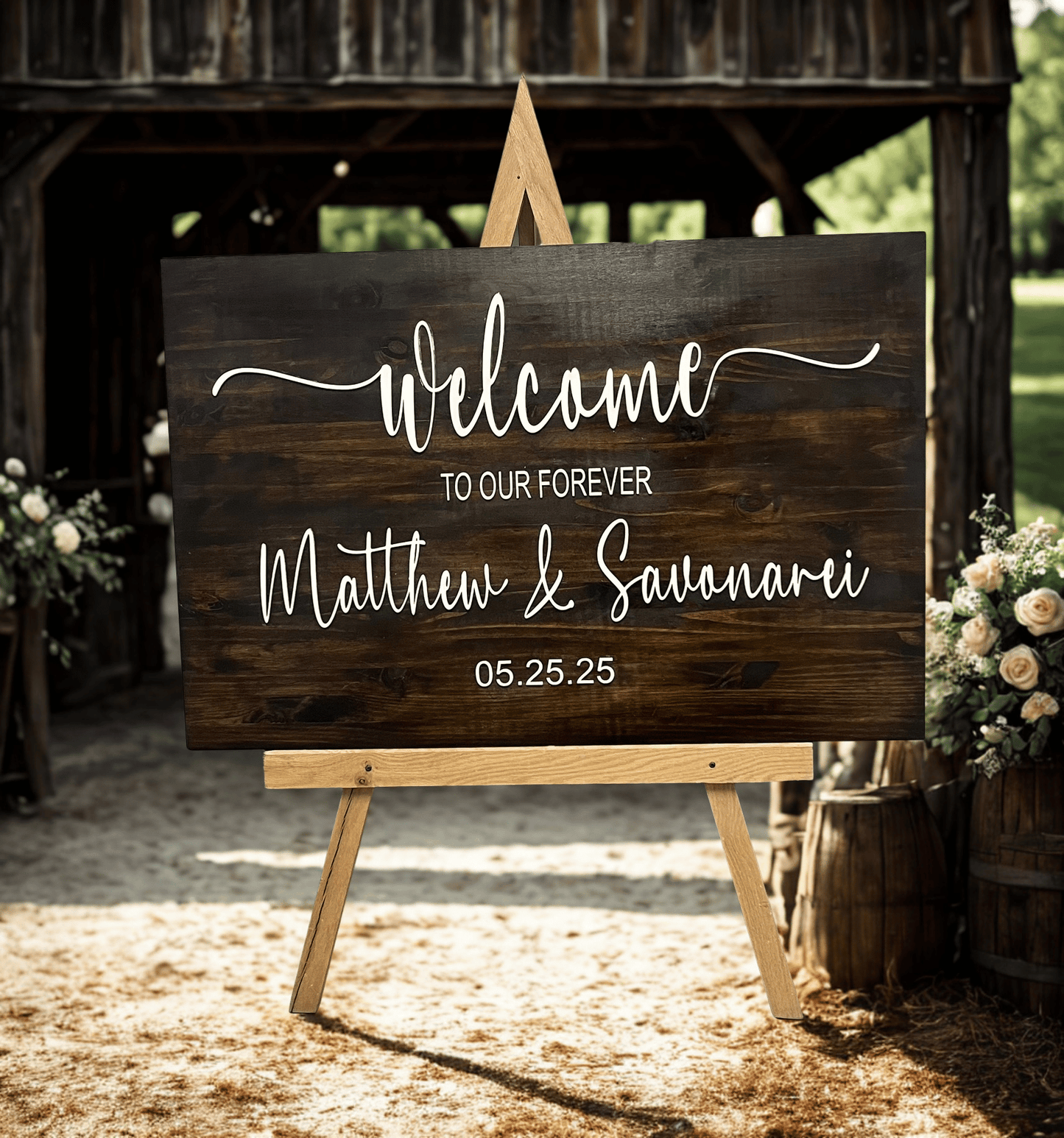 Charming Wedding Welcome Sign with Rustic Wooden Finish Design