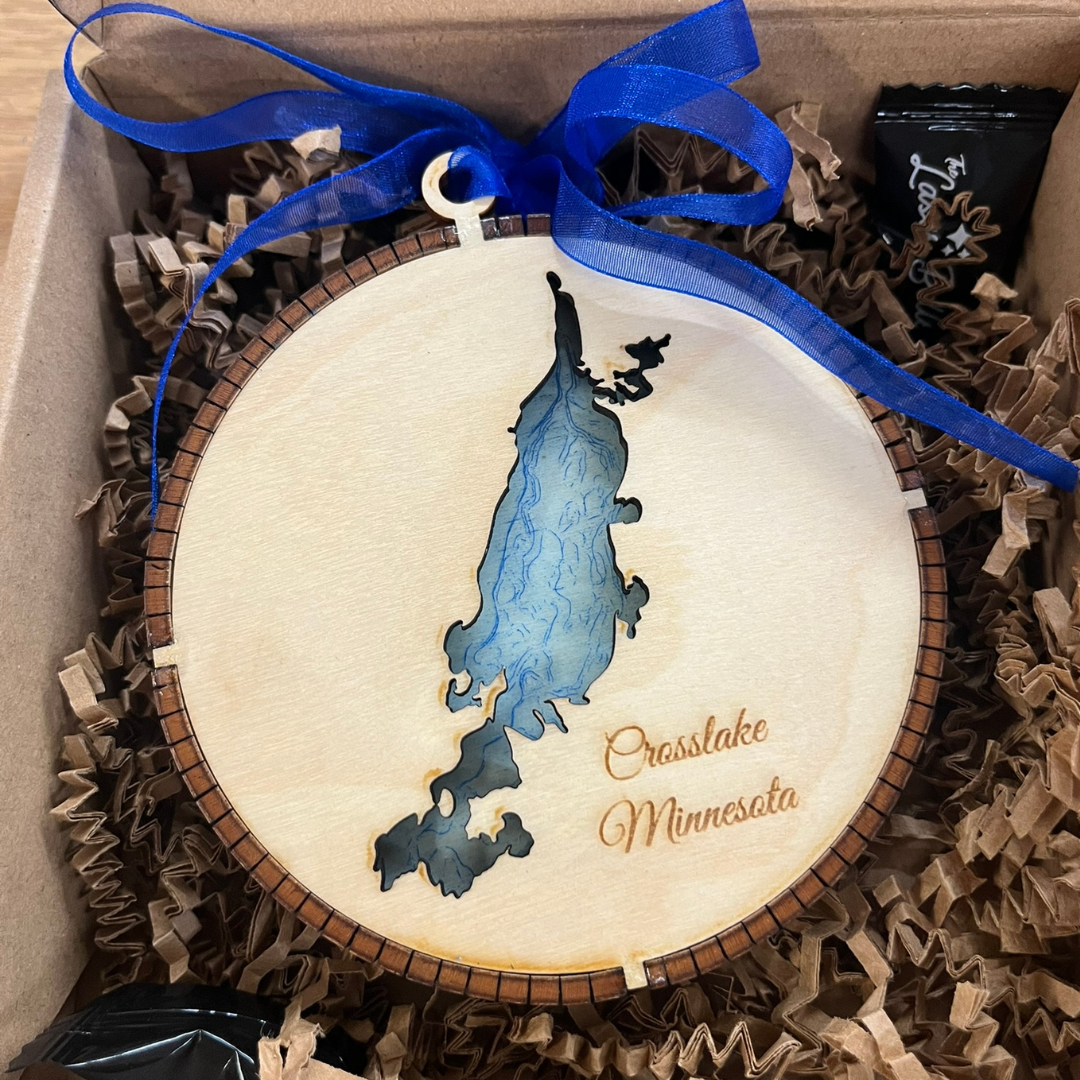Celebrate Crosslake, Minnesota, with this 2023 laser cut wood ornament keepsake, perfect for cabin memories.