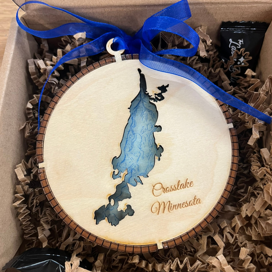 Celebrate Crosslake, Minnesota, with this 2023 laser cut wood ornament keepsake, perfect for cabin memories.