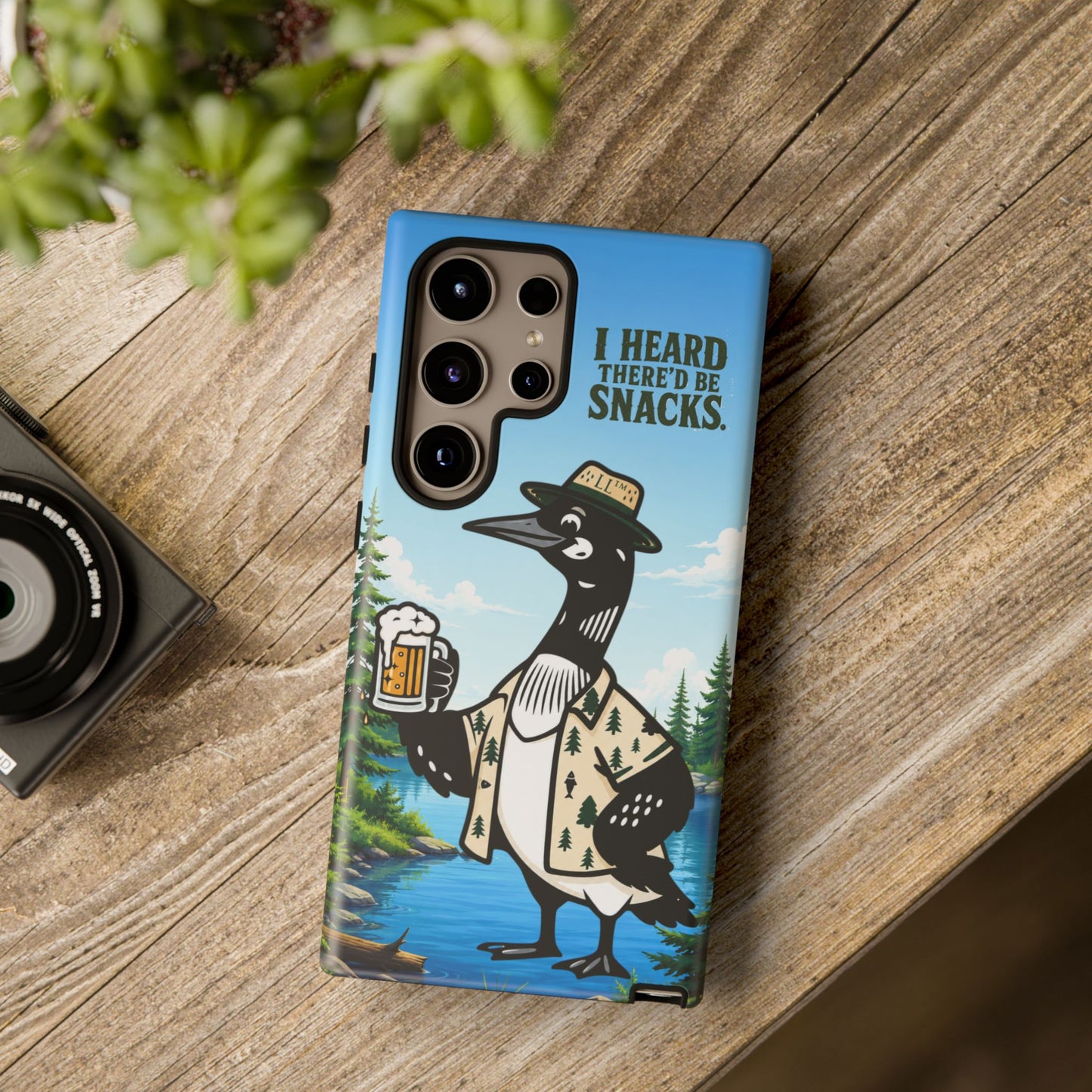 Phone Case — 'I Heard There'd Be Snacks' Rustic Drinking Loon Design
