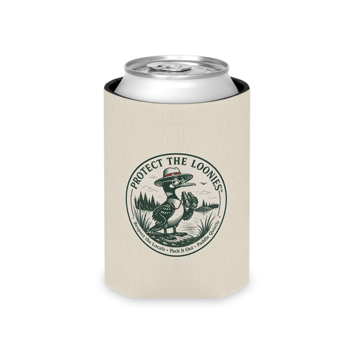 Protect the Loonies Can Cooler — Vintage Loon Conservation Drink Koozie