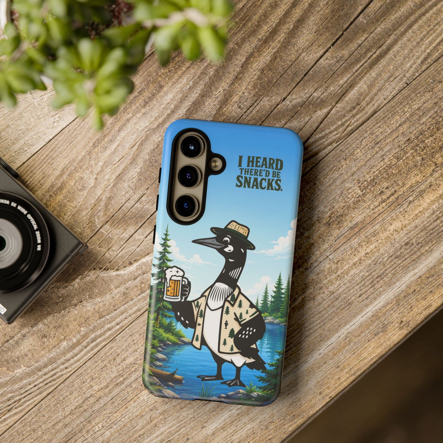 Phone Case — 'I Heard There'd Be Snacks' Rustic Drinking Loon Design