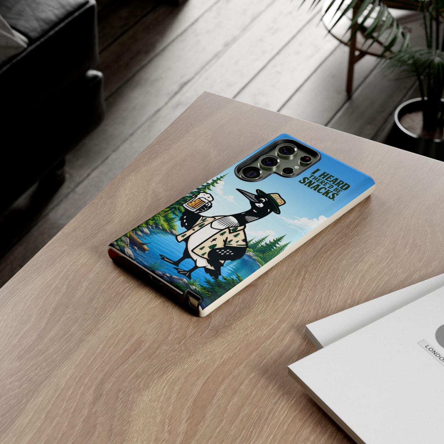 Phone Case — 'I Heard There'd Be Snacks' Rustic Drinking Loon Design
