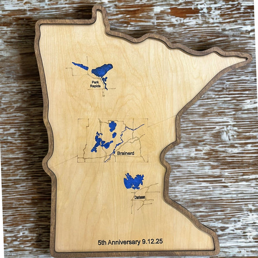Minnesota Shaped Custom Sign With Highlighted Locations