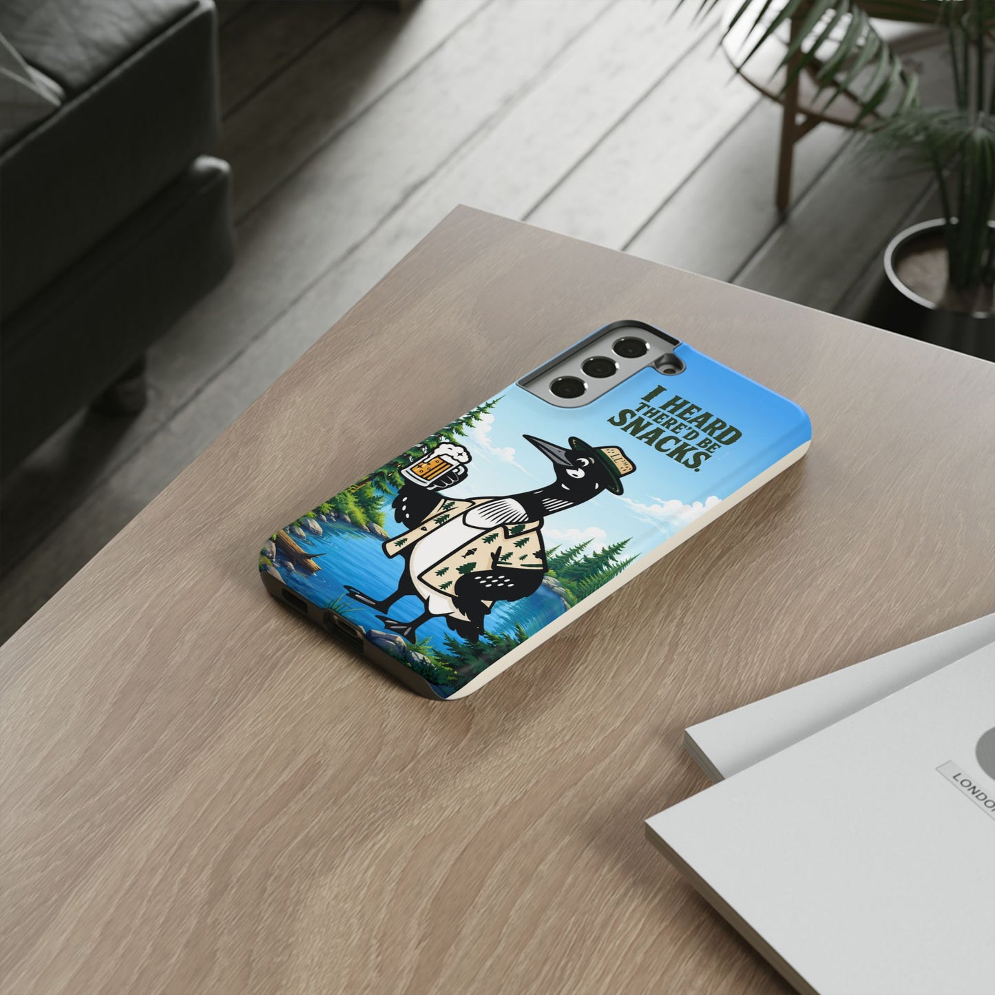 Phone Case — 'I Heard There'd Be Snacks' Rustic Drinking Loon Design