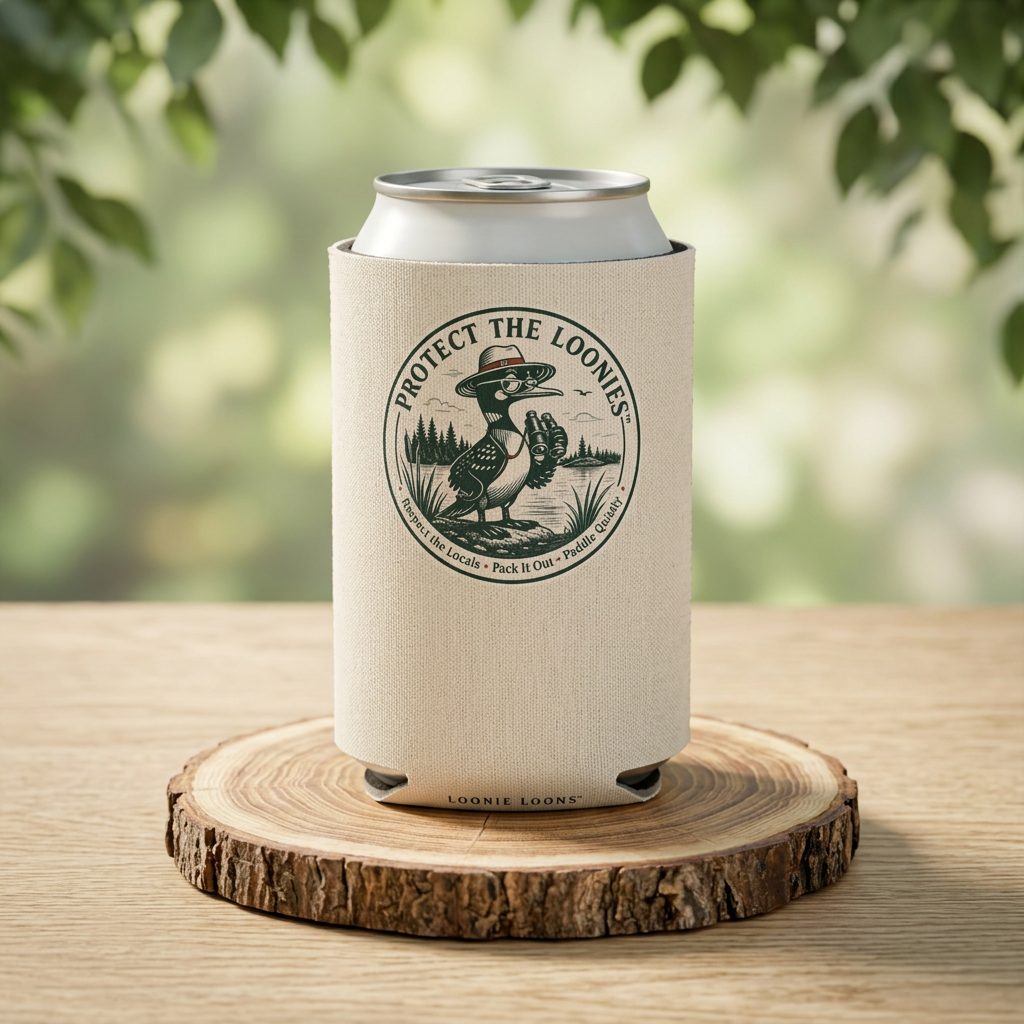 Protect the Loonies Can Cooler — Vintage Loon Conservation Drink Koozie
