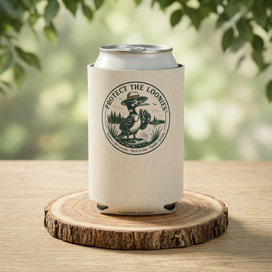Protect the Loonies Can Cooler — Vintage Loon Conservation Drink Koozie