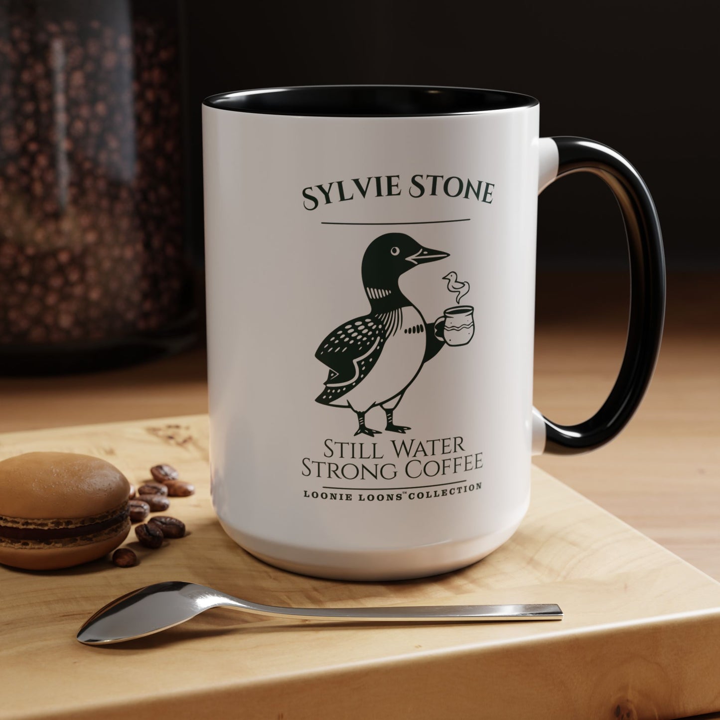 Sylvie Stone Cabin Coffee Mug – Cozy Northwoods Lake Mug
