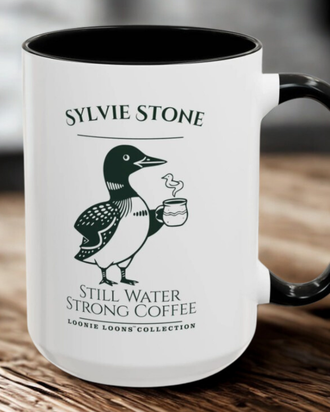 Sylvie Stone Cabin Coffee Mug – Cozy Northwoods Lake Mug