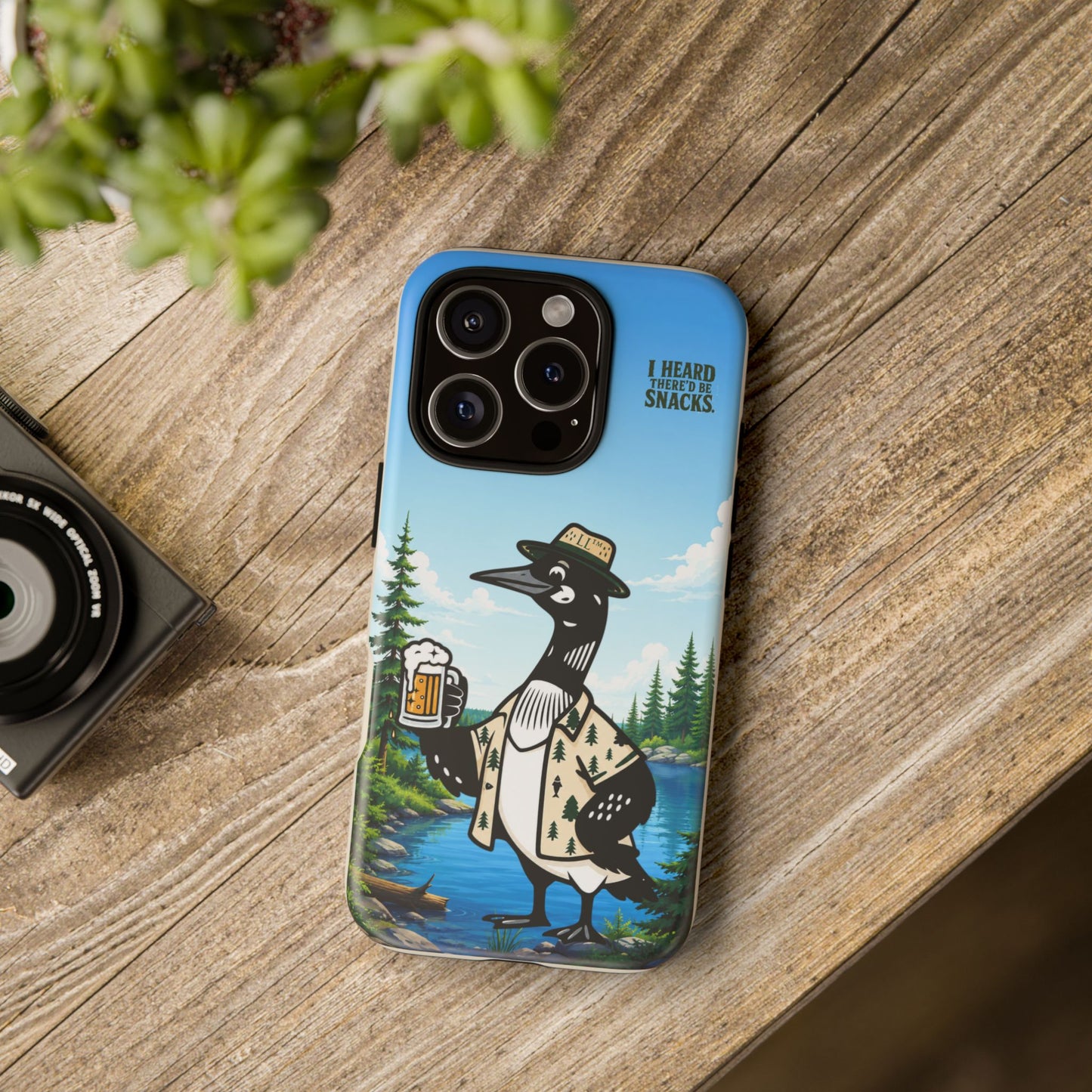 Phone Case — 'I Heard There'd Be Snacks' Rustic Drinking Loon Design