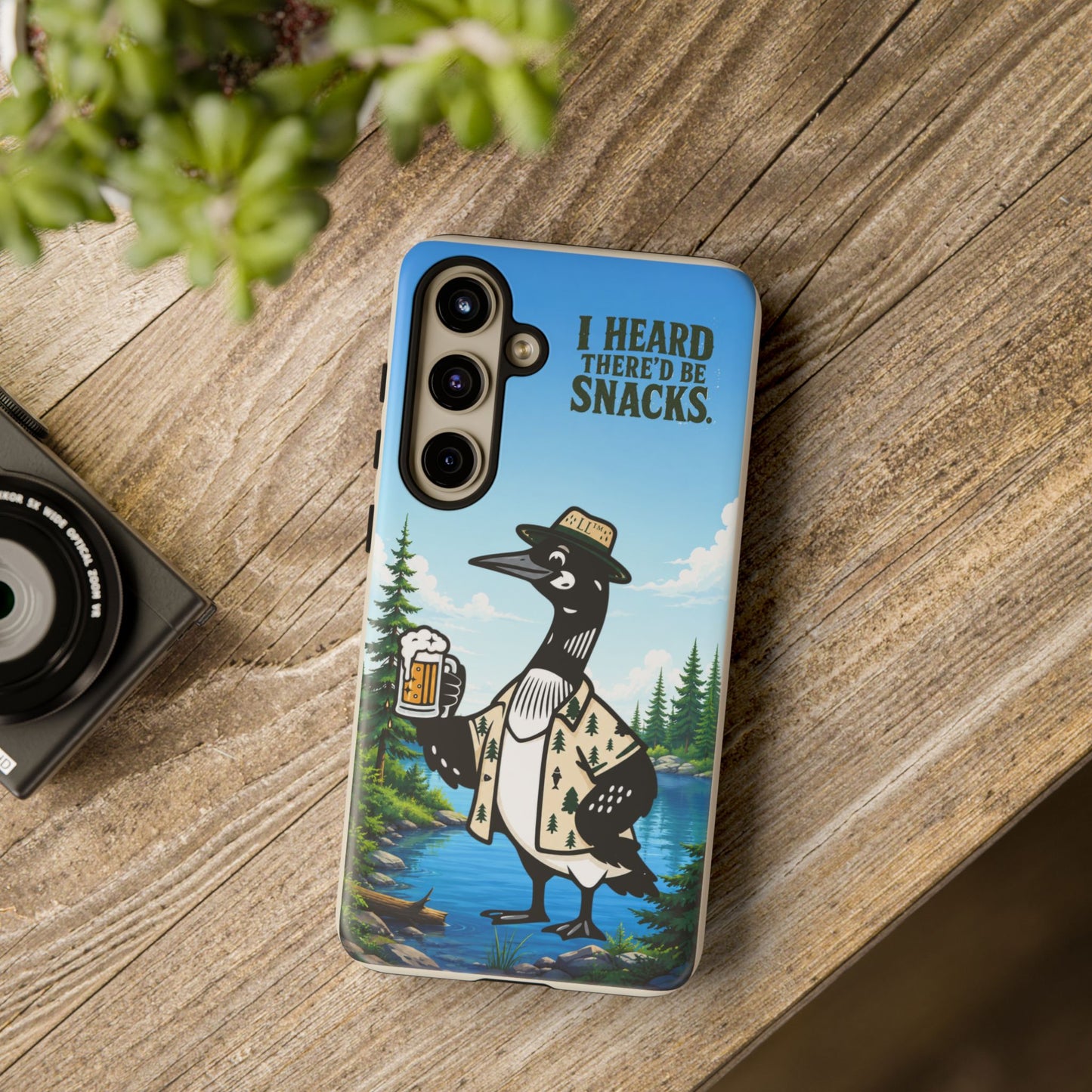 Phone Case — 'I Heard There'd Be Snacks' Rustic Drinking Loon Design