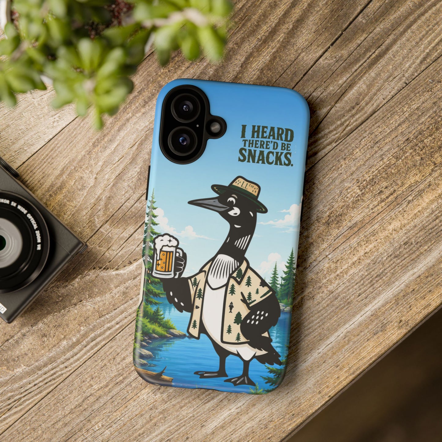 Phone Case — 'I Heard There'd Be Snacks' Rustic Drinking Loon Design