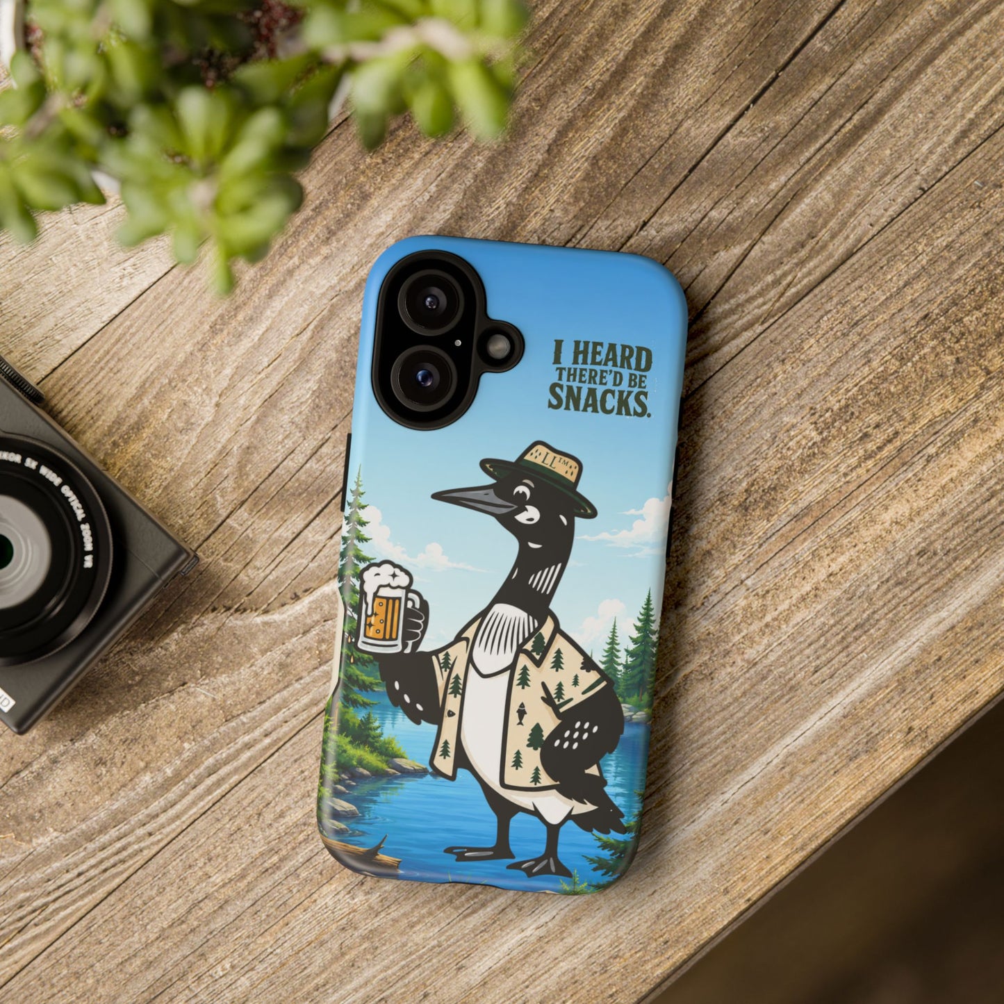 Phone Case — 'I Heard There'd Be Snacks' Rustic Drinking Loon Design