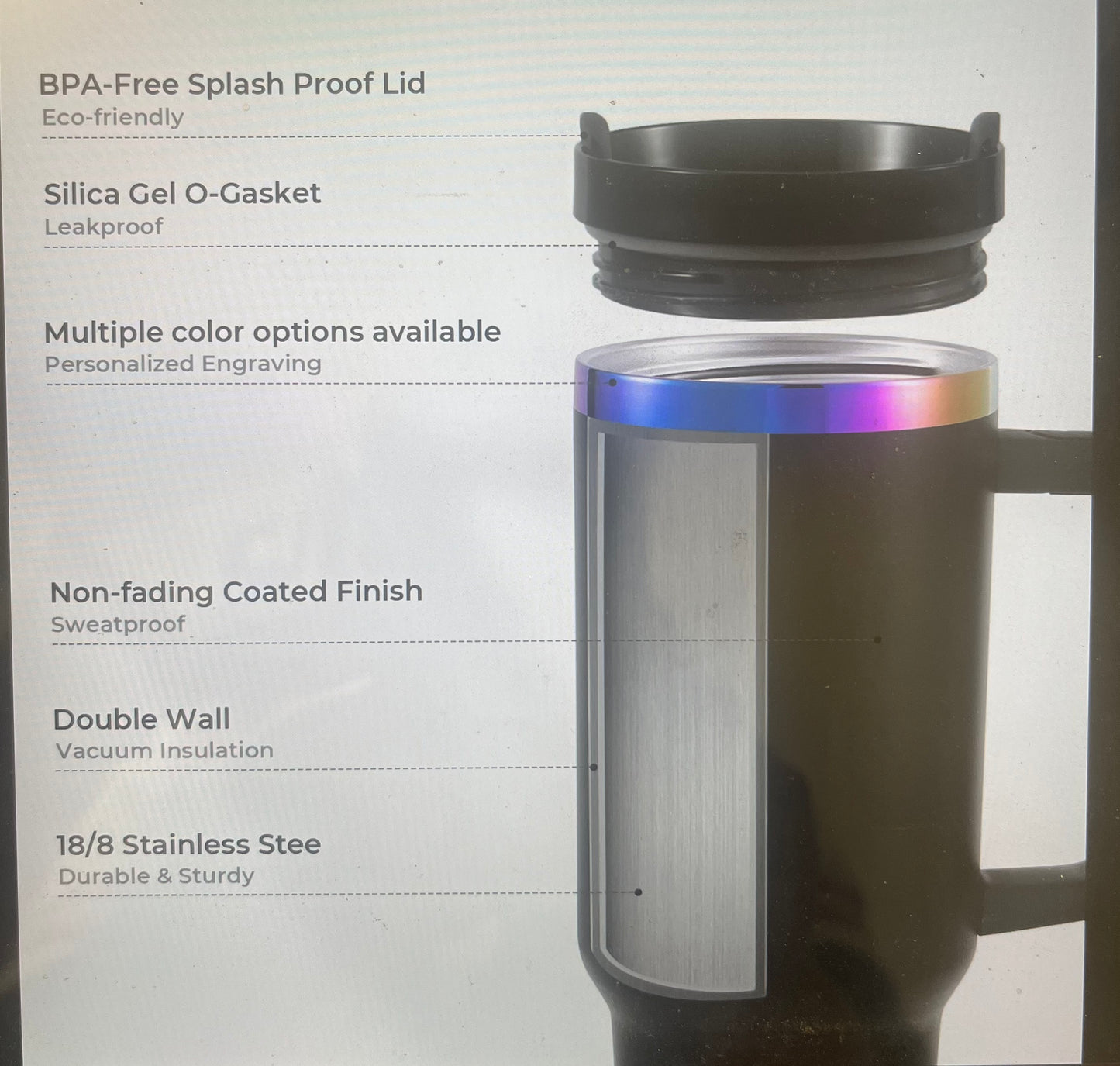 Personalized 40oz Tumbler with Handle – Custom Laser Engraved