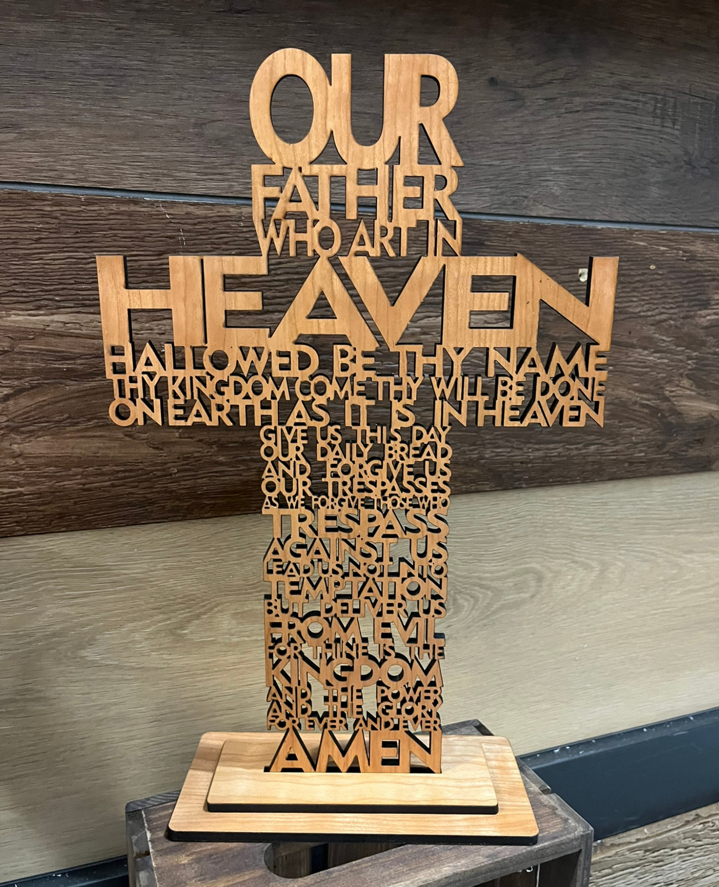 Laser Cut Lord’s Prayer Cross | Christian Home Decor | Religious Wall & Shelf Display | Scripture Wood Sign | Faith Gift