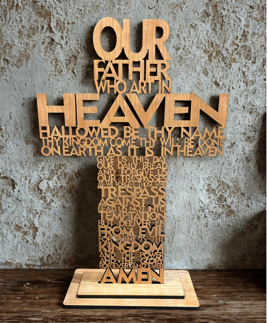 Laser Cut Lord’s Prayer Cross | Christian Home Decor | Religious Wall & Shelf Display | Scripture Wood Sign | Faith Gift
