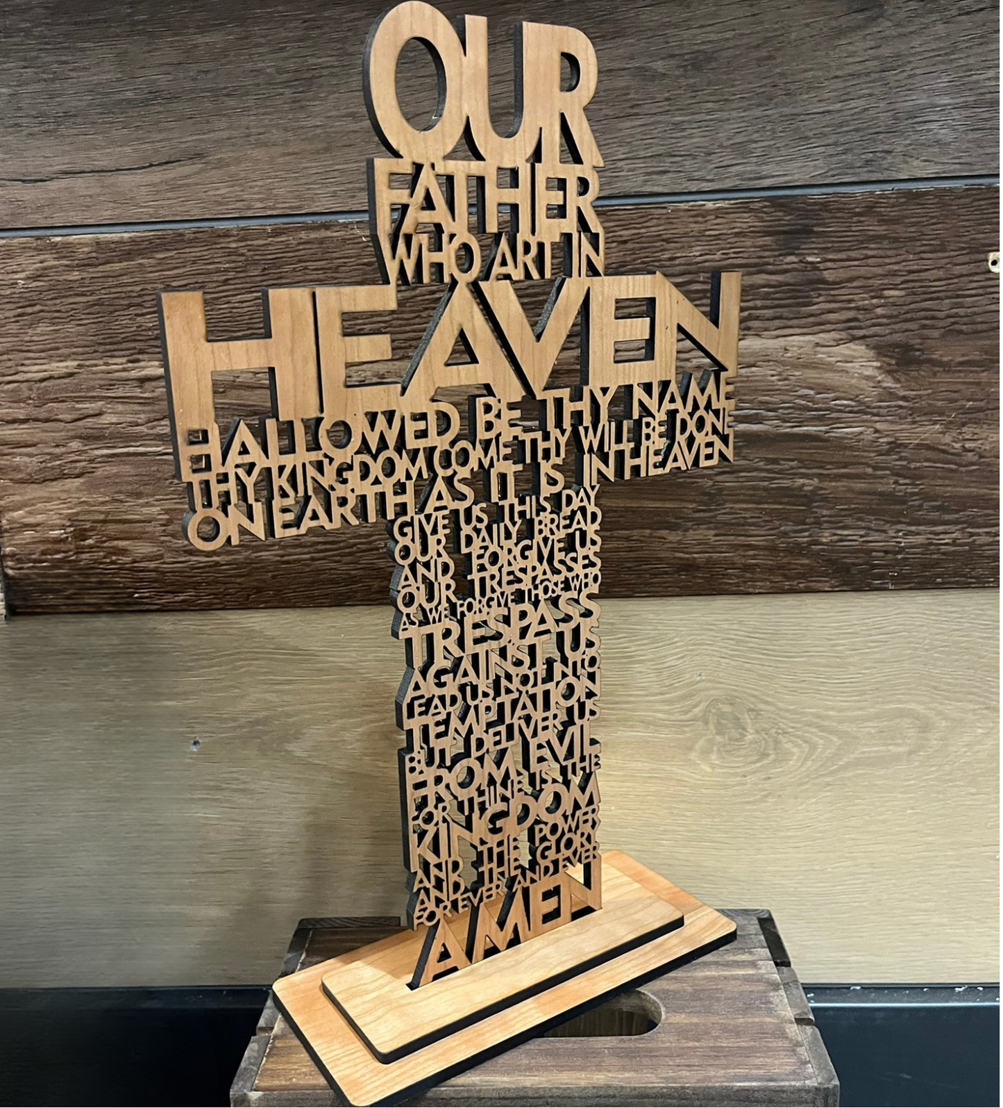 Laser Cut Lord’s Prayer Cross | Christian Home Decor | Religious Wall & Shelf Display | Scripture Wood Sign | Faith Gift