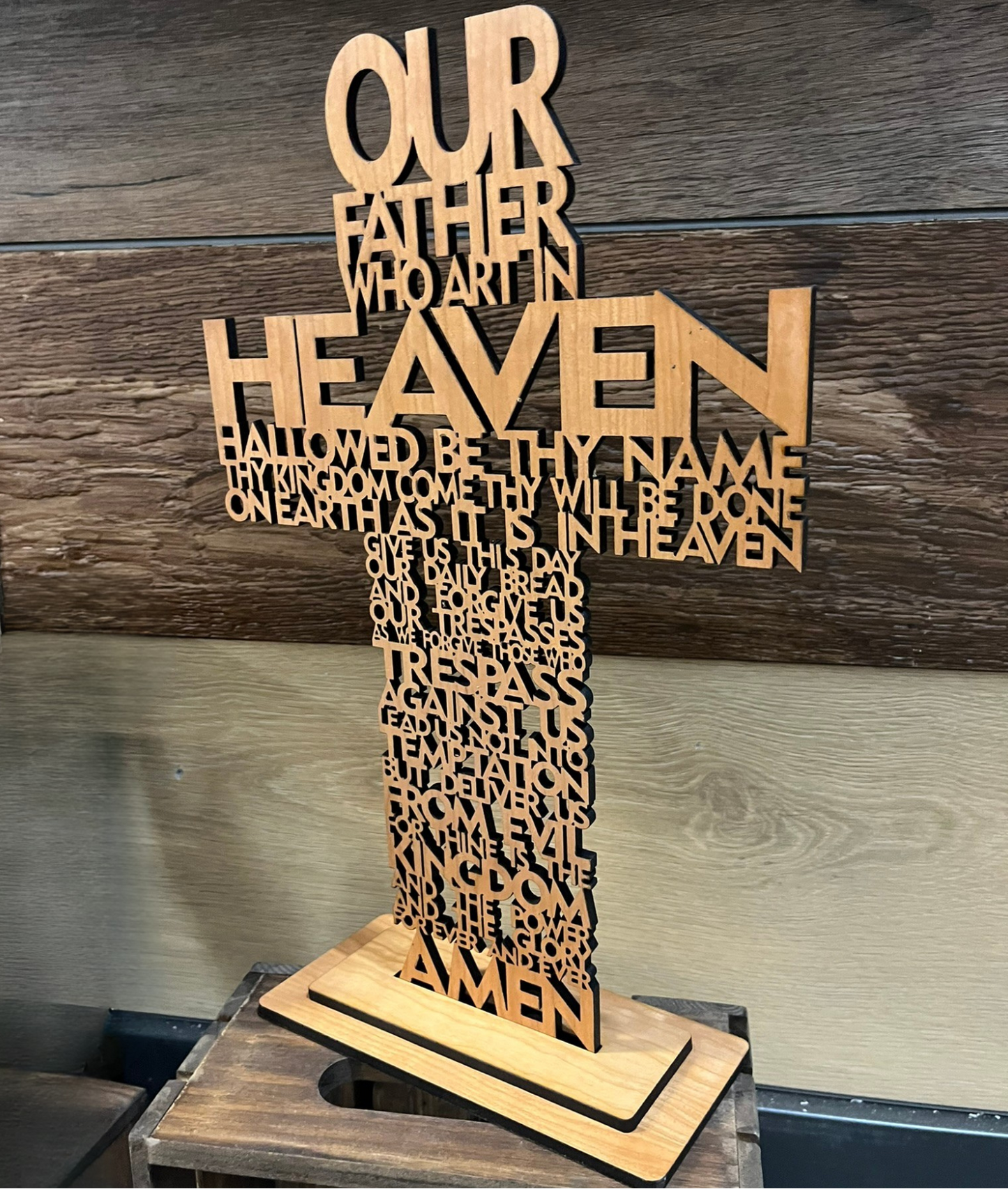 Laser Cut Lord’s Prayer Cross | Christian Home Decor | Religious Wall & Shelf Display | Scripture Wood Sign | Faith Gift