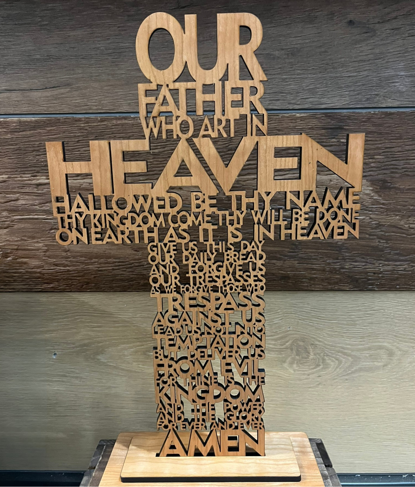 Laser Cut Lord’s Prayer Cross | Christian Home Decor | Religious Wall & Shelf Display | Scripture Wood Sign | Faith Gift