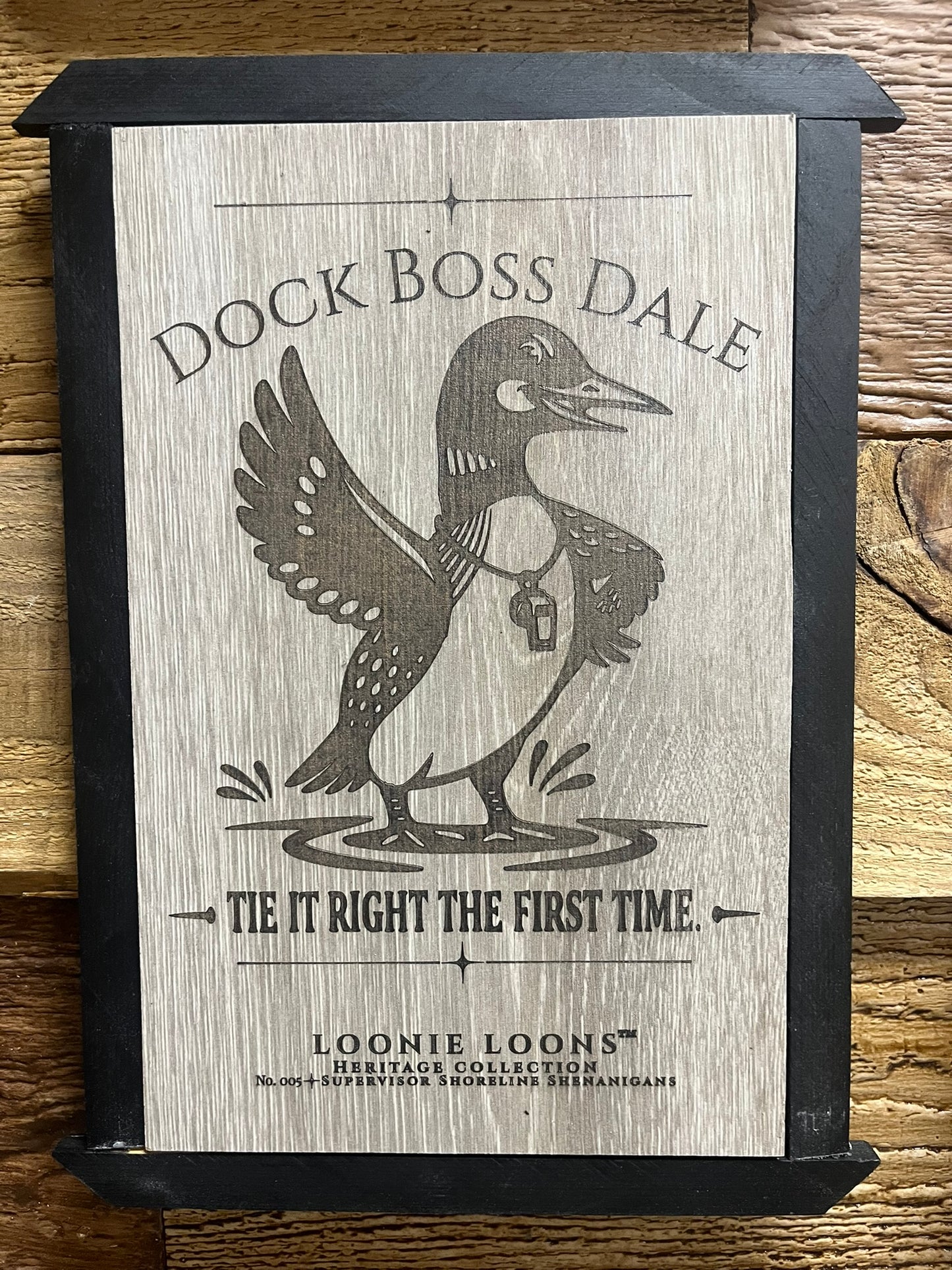 Northwoods Cabin Wall Art – Dock Boss Dale Loon Sign | Rustic Lake House Decor | Loonie Loons™ Heritage Collection