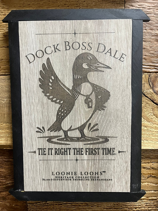Northwoods Cabin Wall Art – Dock Boss Dale Loon Sign | Rustic Lake House Decor | Loonie Loons™ Heritage Collection