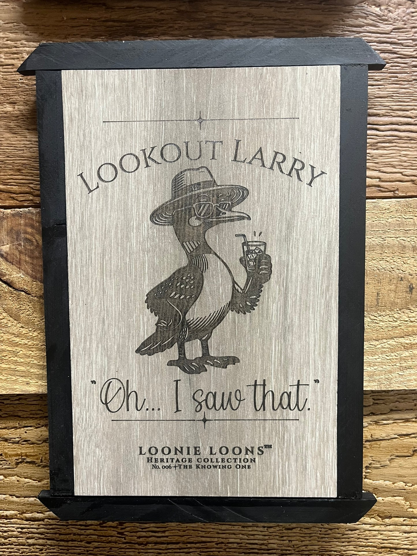 Northwoods Cabin Wall Art – Lookout Larry Loon Sign | Rustic Lake House Decor | Loonie Loons™ Heritage Collection