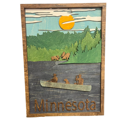 Minnesota Layered Wall Art - Laser Cut Moose and Forest Design