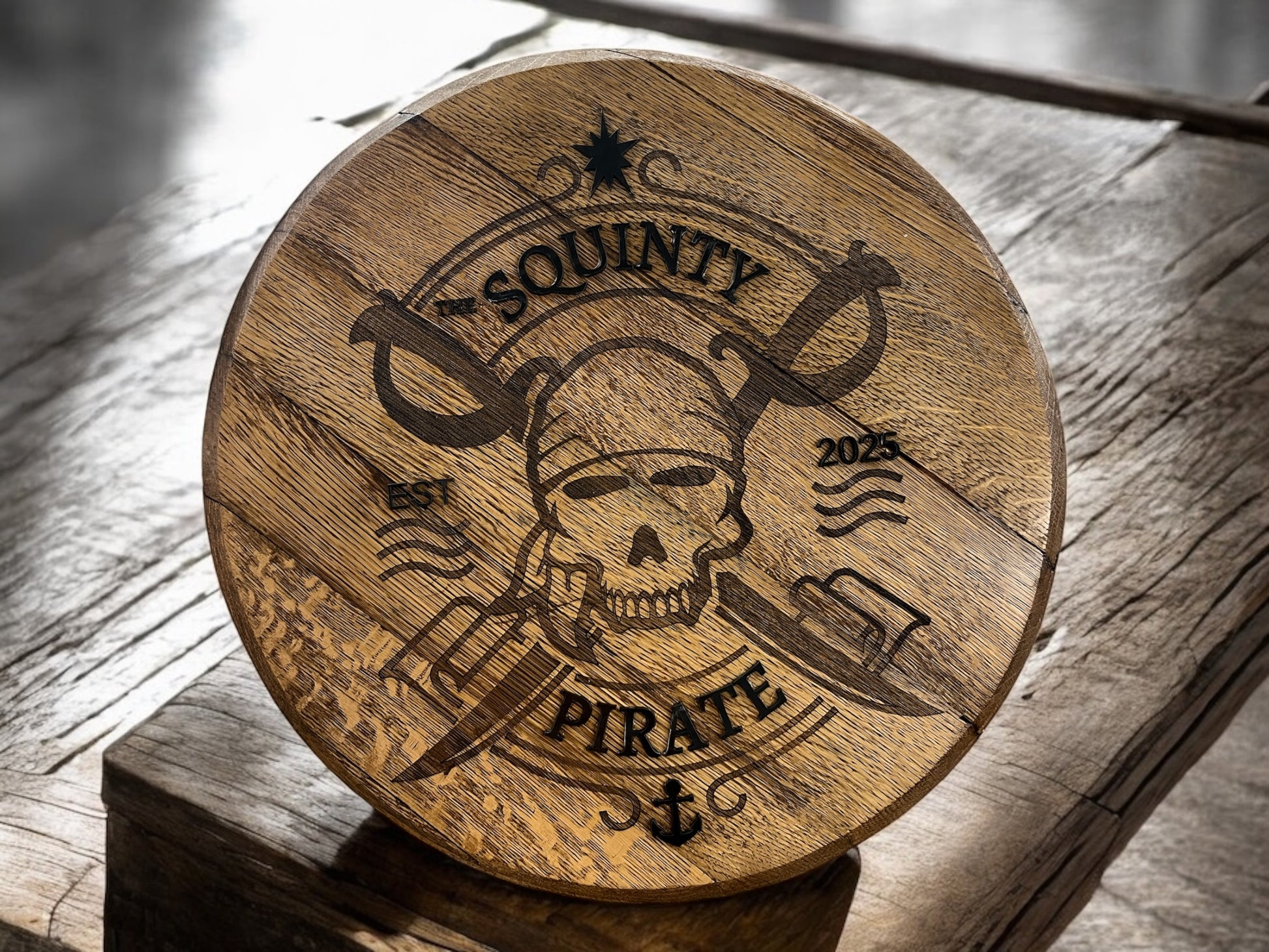 Personalized Reclaimed Whiskey Barrel Lid Sign