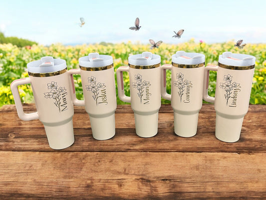 Personalized 40oz Tumbler with Handle – Custom Laser Engraved