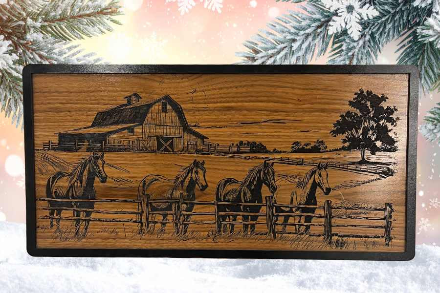 Horse and barn wall art for farmhouse or cabin decor