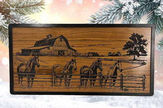 Horse and barn wall art for farmhouse or cabin decor