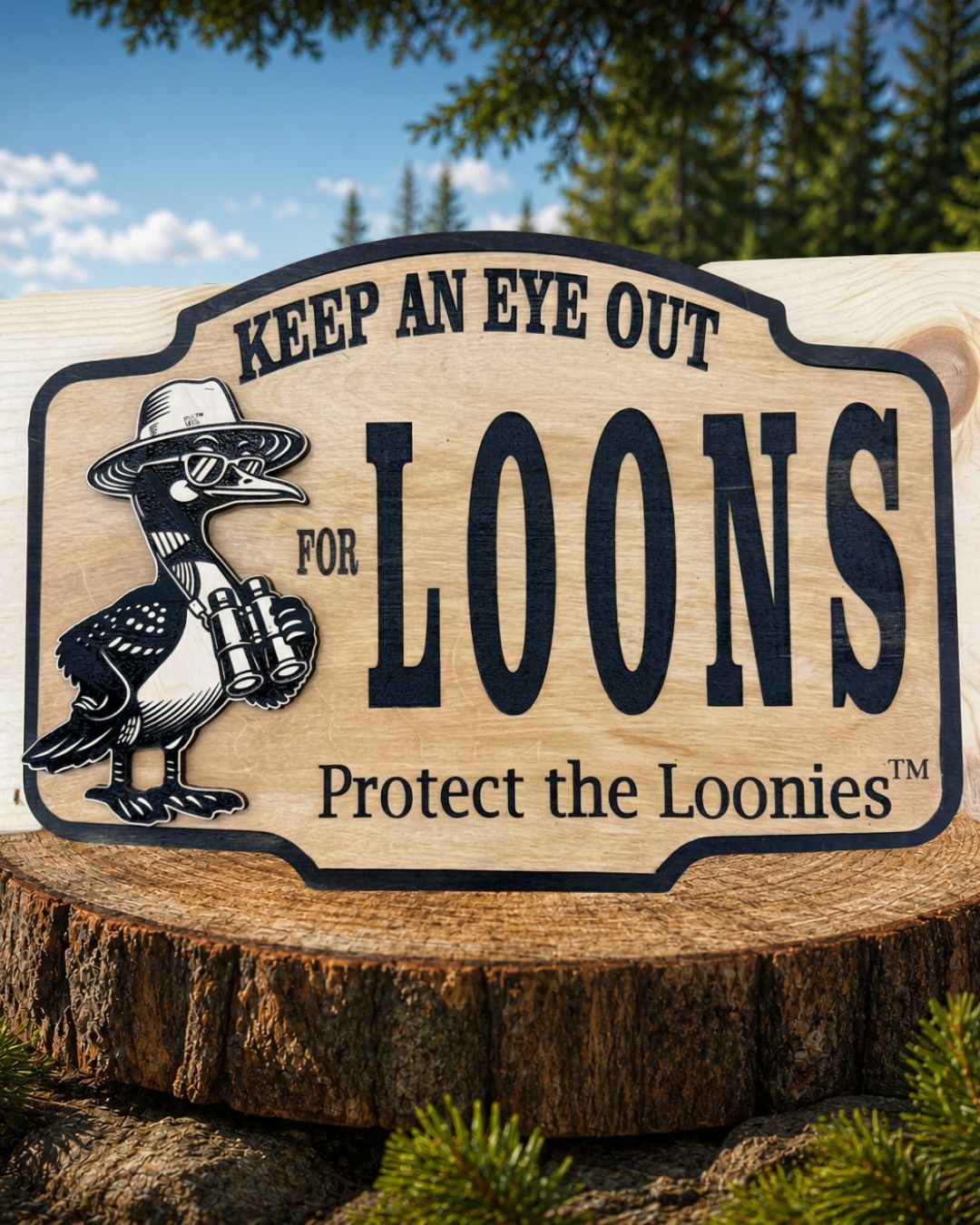 Keep an Eye Out for Loons Wooden Sign – Lookout Larry