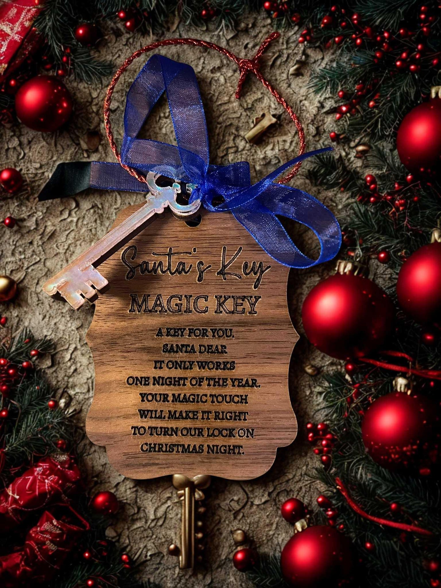 Santa Magic Key Wooden Plaque With Laser Engraving Door Ornament