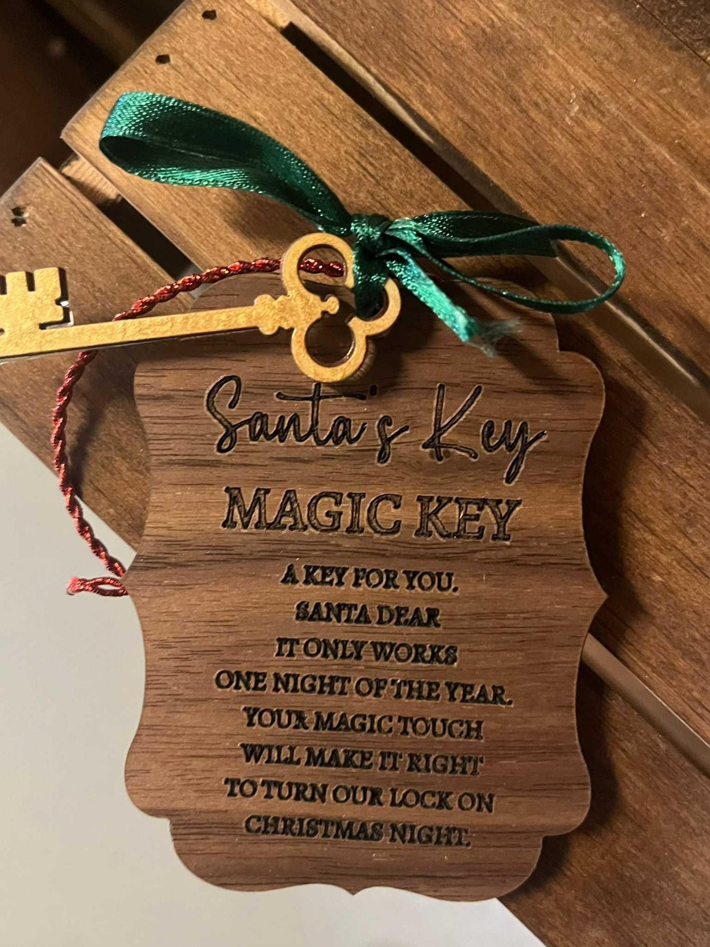 Santa Magic Key Wooden Plaque With Laser Engraving Door Ornament