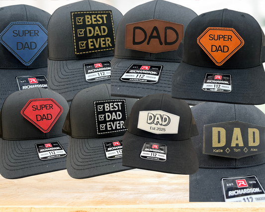 Personalized Dad Trucker Hat Leather Patch Cap Gift, Custom Fathers Day Gift, Leather Patch Cap for Dad, New Dad Gift, Gift for Husband, Dad Birthday Gift,Papa Cap